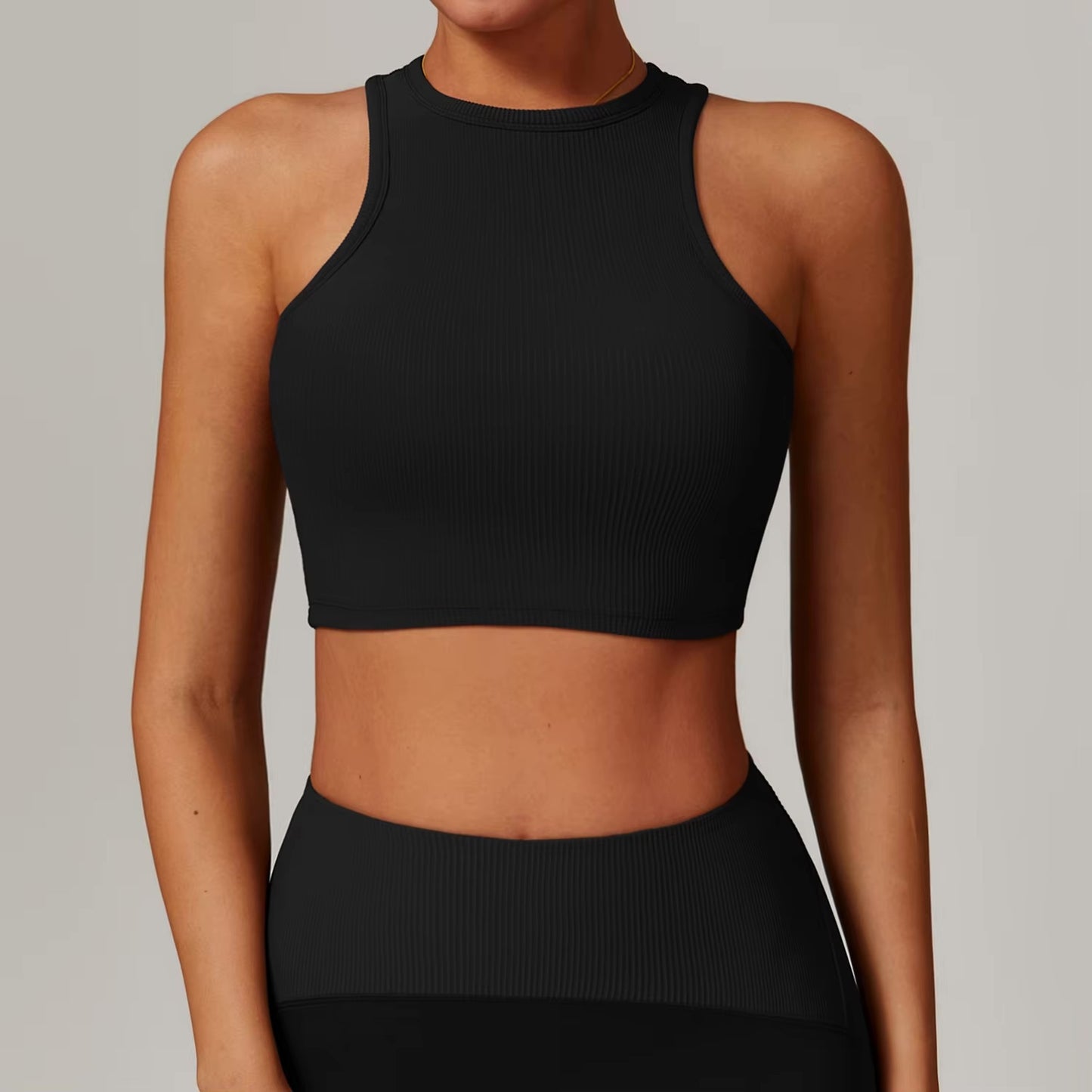 Women's Ribbed Mock Neck Workout Tank – Lightweight Yoga Bra Top