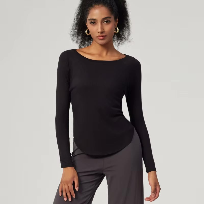 Women’s Ribbed Oversized Long Sleeve Sport Top – Lightweight & Quick-Dry