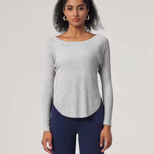 Women’s Ribbed Oversized Long Sleeve Sport Top – Lightweight & Quick-Dry