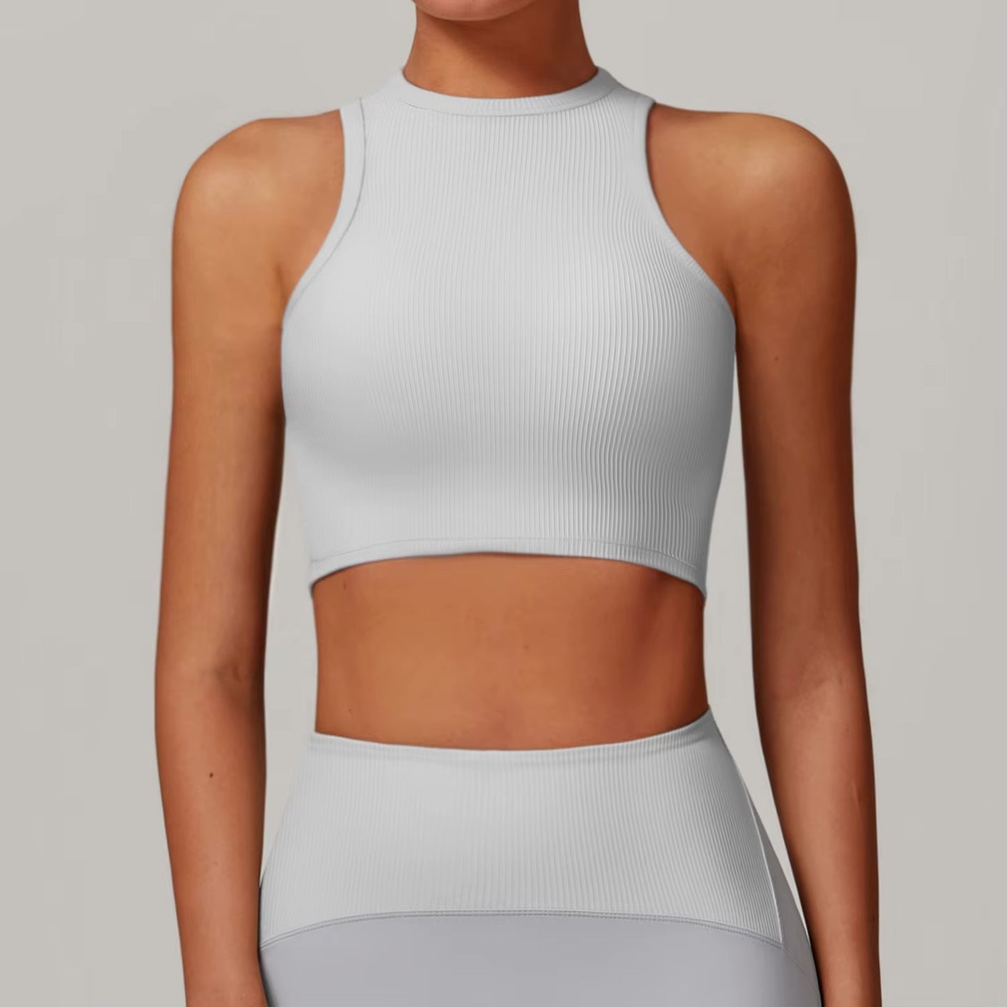 Women's Ribbed Mock Neck Workout Tank – Lightweight Yoga Bra Top