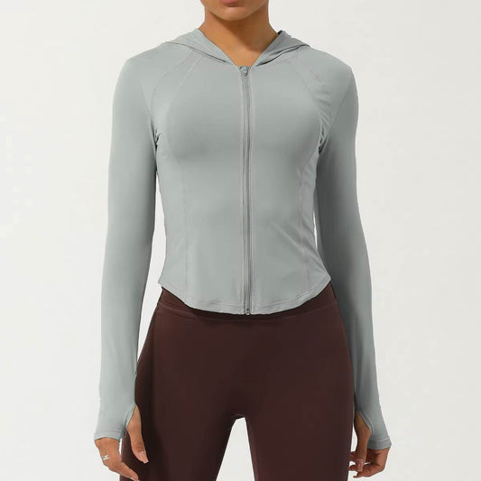 Women's Quick-Dry Hooded Sports Jacket – Lightweight Zip-Up Activewear