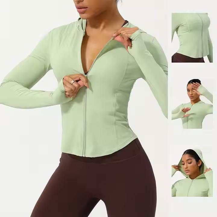 Women's Quick-Dry Hooded Sports Jacket – Lightweight Zip-Up Activewear